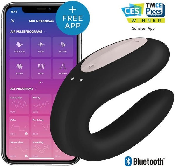 Satisfyer Double Joy -parivibraattori + app, musta