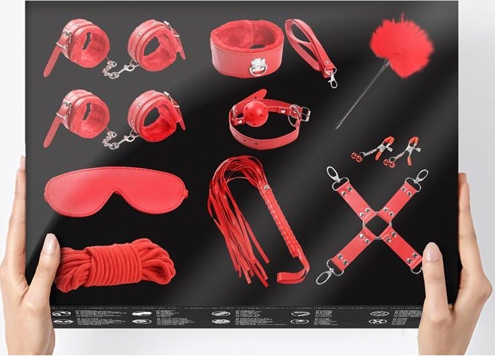 BDSM Bondage Setti - punainen 10 kpl:n setti.